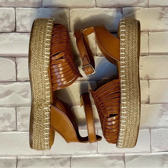 Shoes - Women's Tan Leather Platform Espadrilles